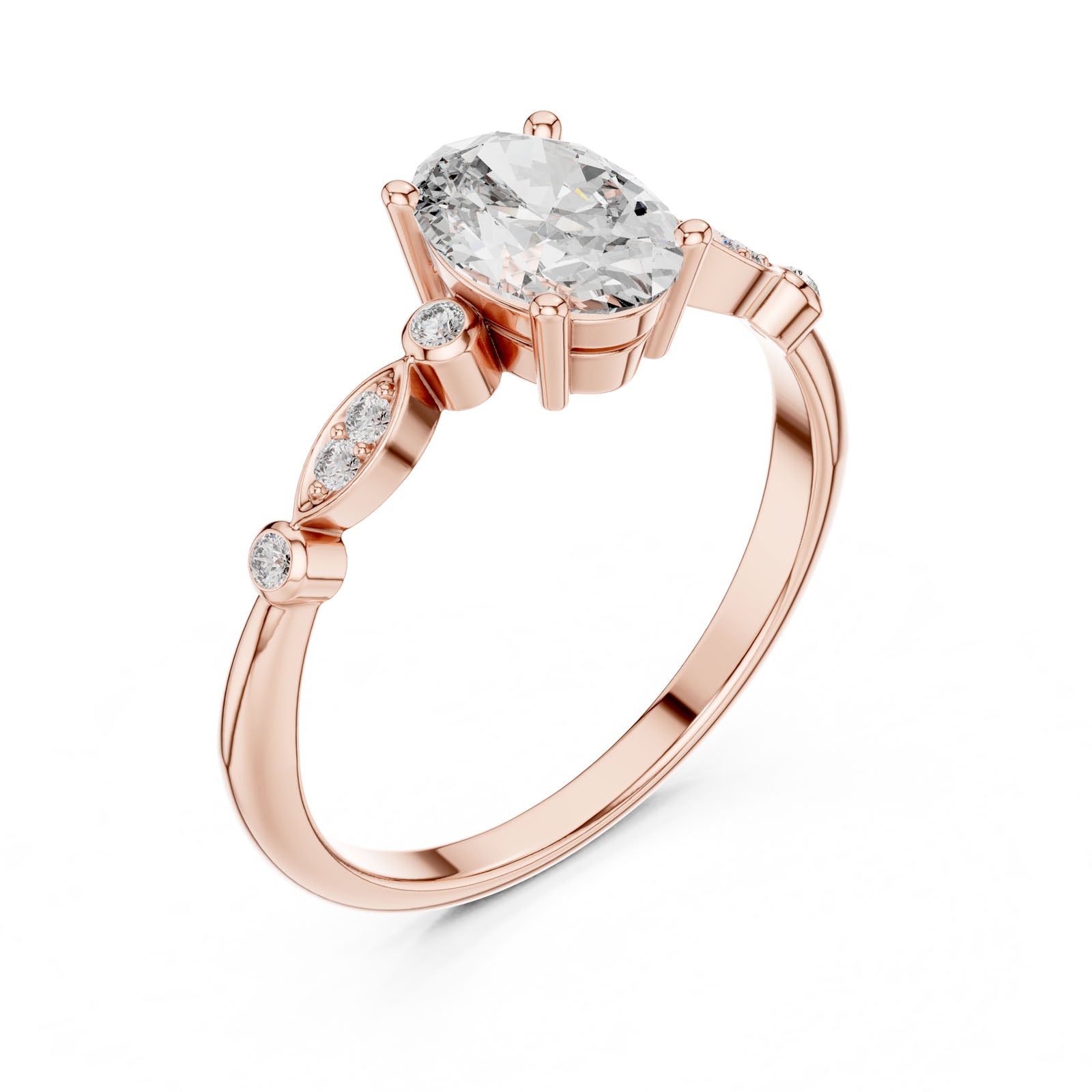 1.02 Ct. Oval Diamond Engagement Ring with Round Accent Band (00001L (11)) 6