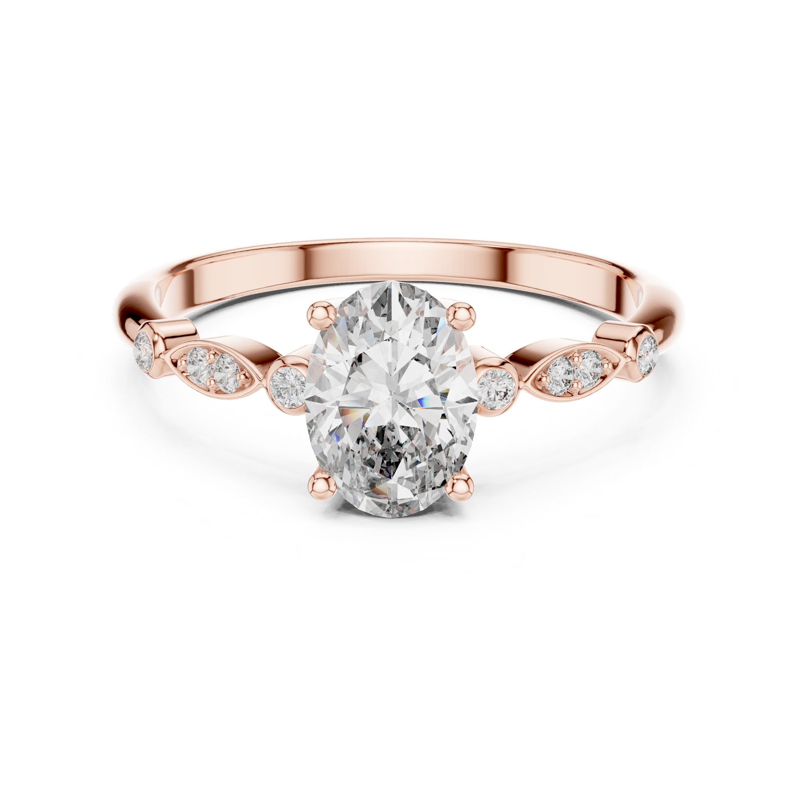 1.02 Ct. Oval Diamond Engagement Ring with Round Accent Band (00001L (11)) 9