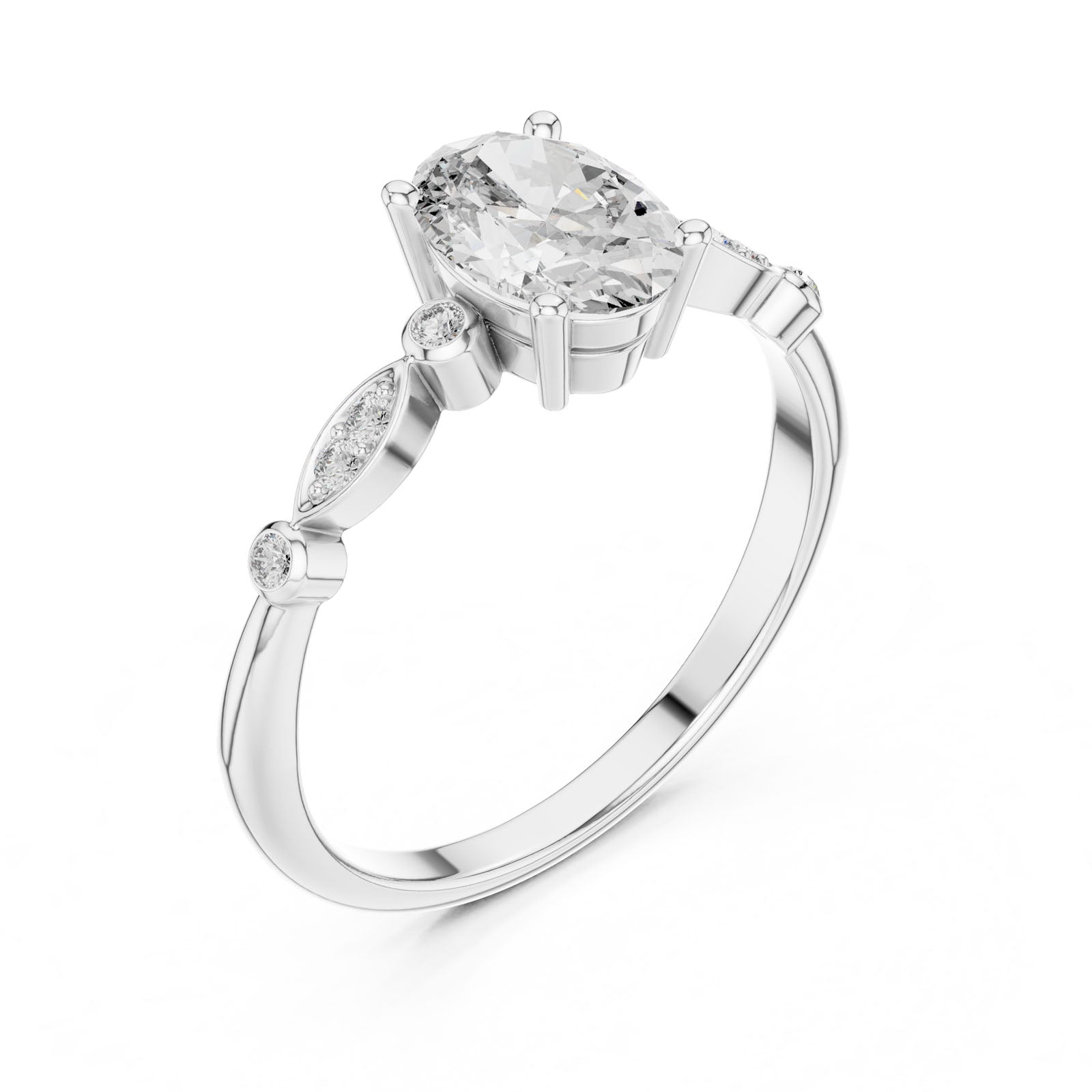 1.02 Ct. Oval Diamond Engagement Ring with Round Accent Band (00001L (11)) 7