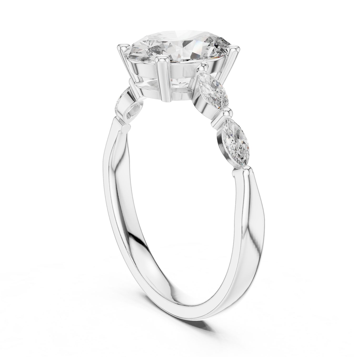 1.80 Ct. Oval Diamond Ring with Marquise Side Diamonds (00001L (35)) 4