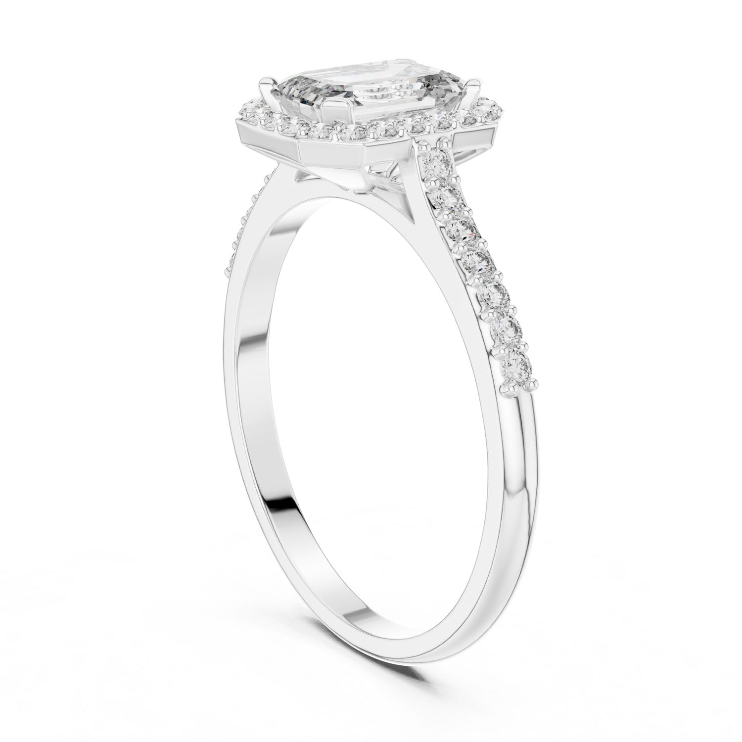 1.07 Ct. Emerald Cut Diamond Halo Ring with Pavé Band (00001L (45)) 4