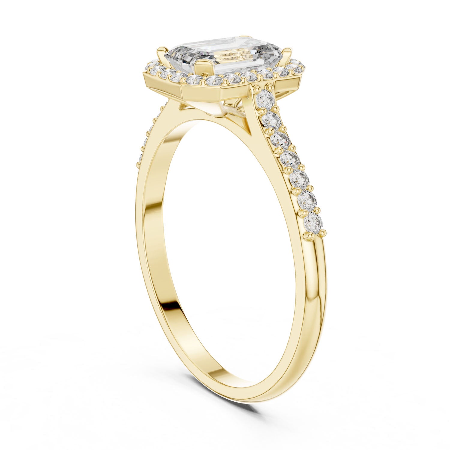 1.07 Ct. Emerald Cut Diamond Halo Ring with Pavé Band (00001L (45)) 7