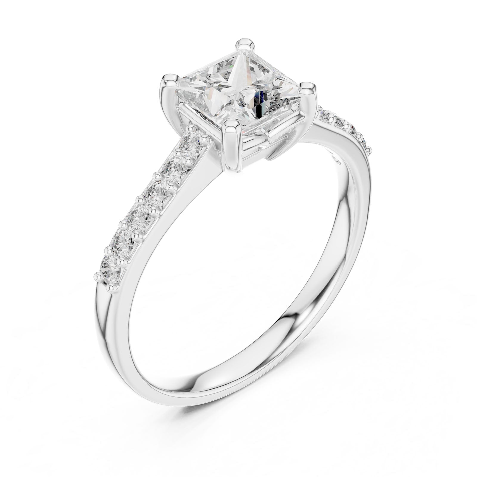 1.24 Ct. Princess Cut Diamond Engagement Ring with Pavé Band (00001L (6)) 9