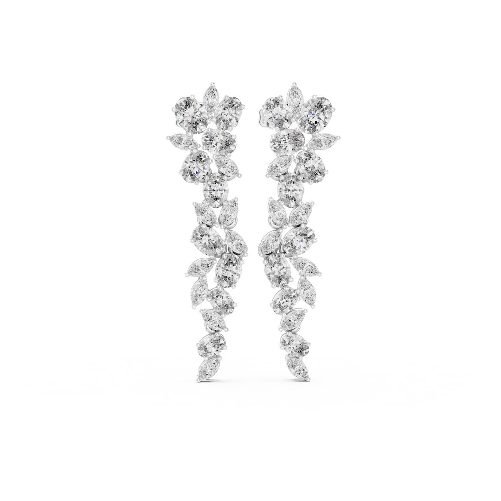 1.84 Ct. Diamond Drop Earrings with Oval and Marquise Cluster Design (03) 1