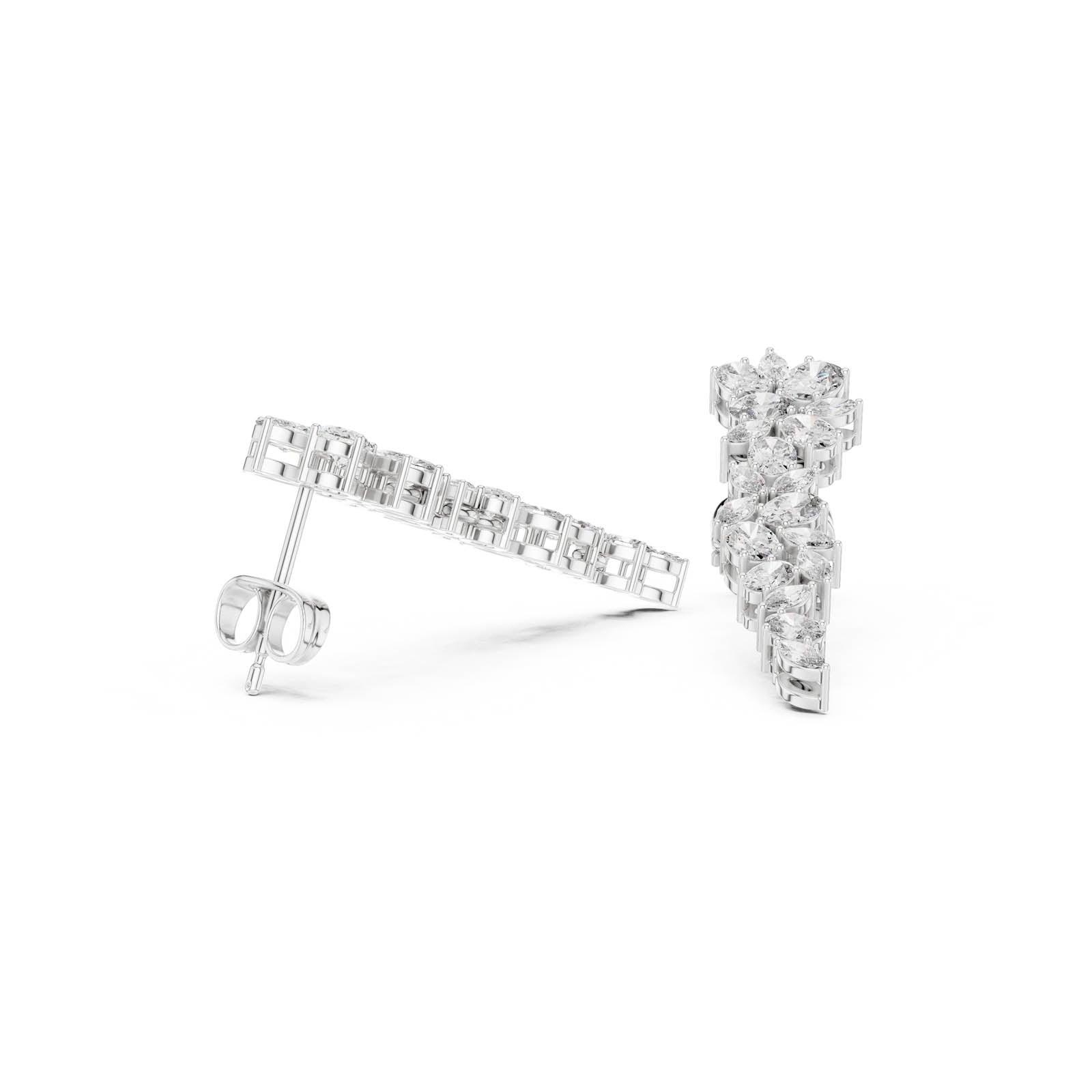 1.84 Ct. Diamond Drop Earrings with Oval and Marquise Cluster Design (03) 8
