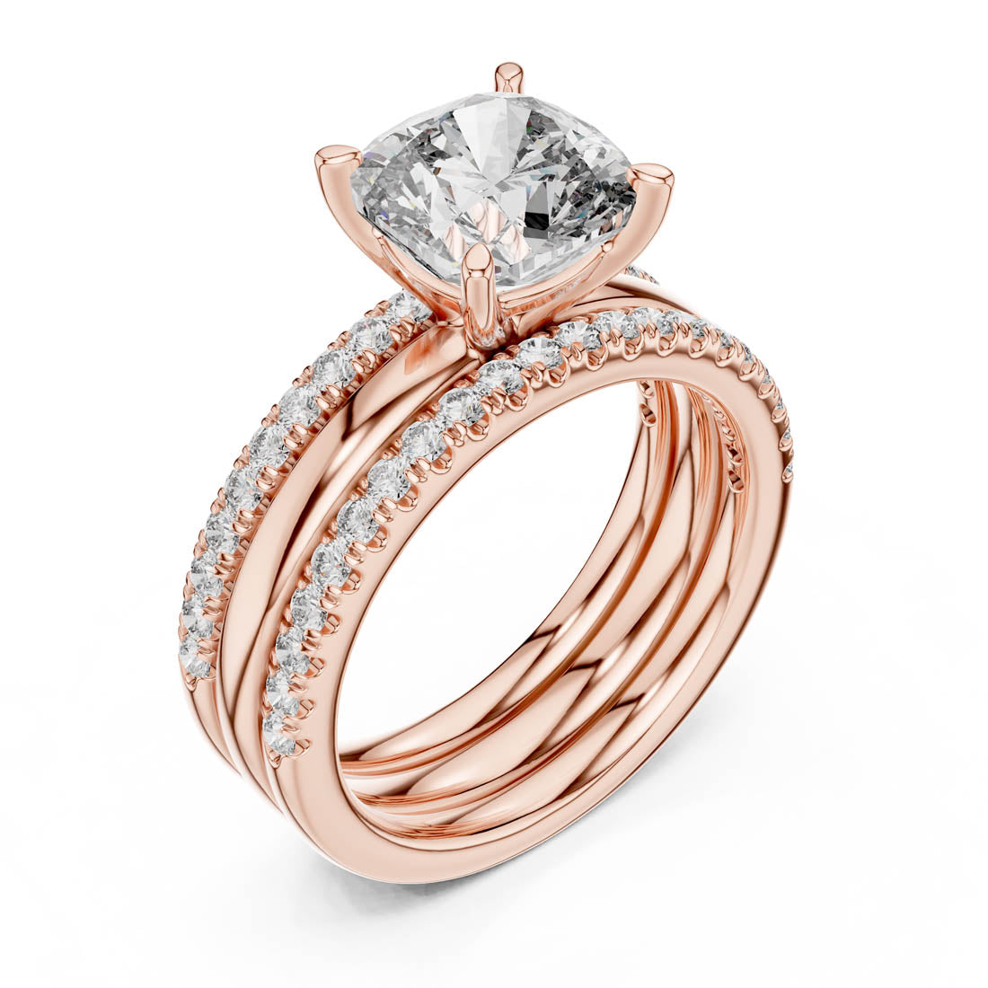 3.50 Ct. Cushion Cut Diamond Pavé Bridal Set (1053) 8