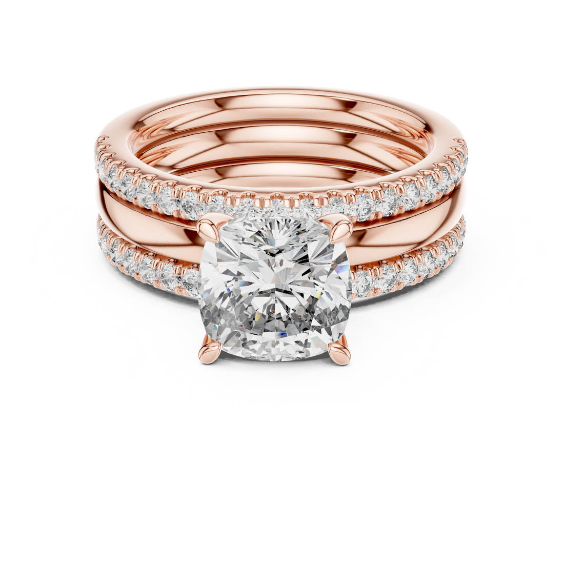 3.50 Ct. Cushion Cut Diamond Pavé Bridal Set (1053) 3