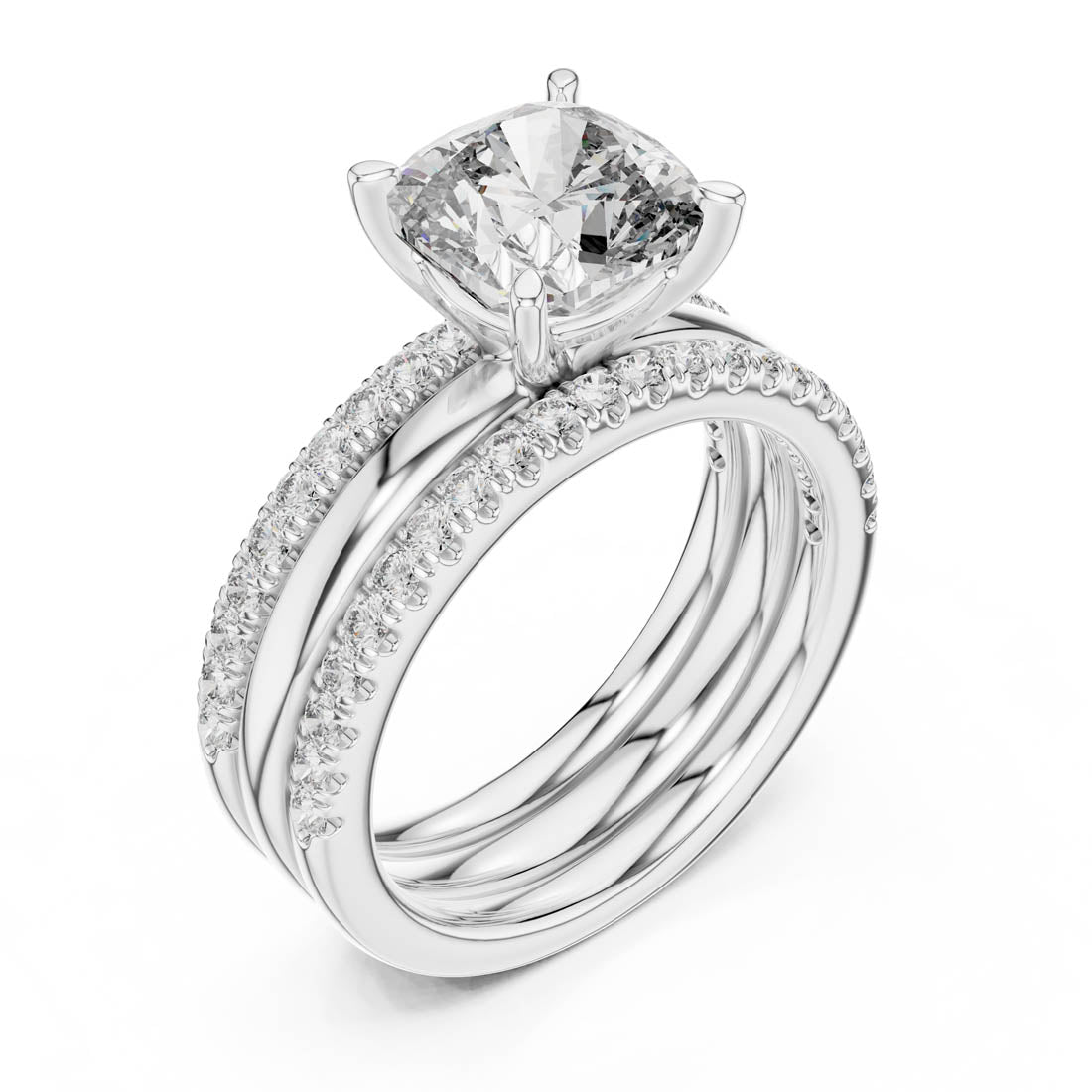 3.50 Ct. Cushion Cut Diamond Pavé Bridal Set (1053) 9