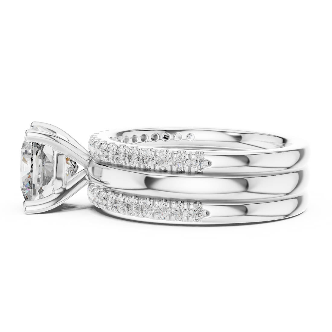 3.50 Ct. Cushion Cut Diamond Pavé Bridal Set (1053) 10