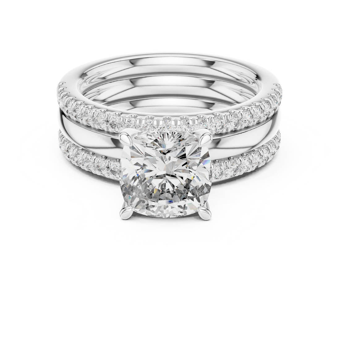 3.50 Ct. Cushion Cut Diamond Pavé Bridal Set (1053)