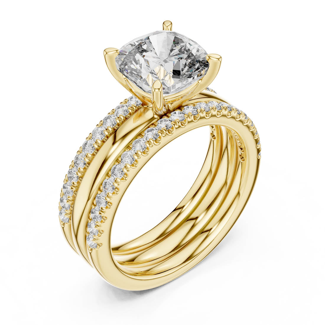 3.50 Ct. Cushion Cut Diamond Pavé Bridal Set (1053) 7