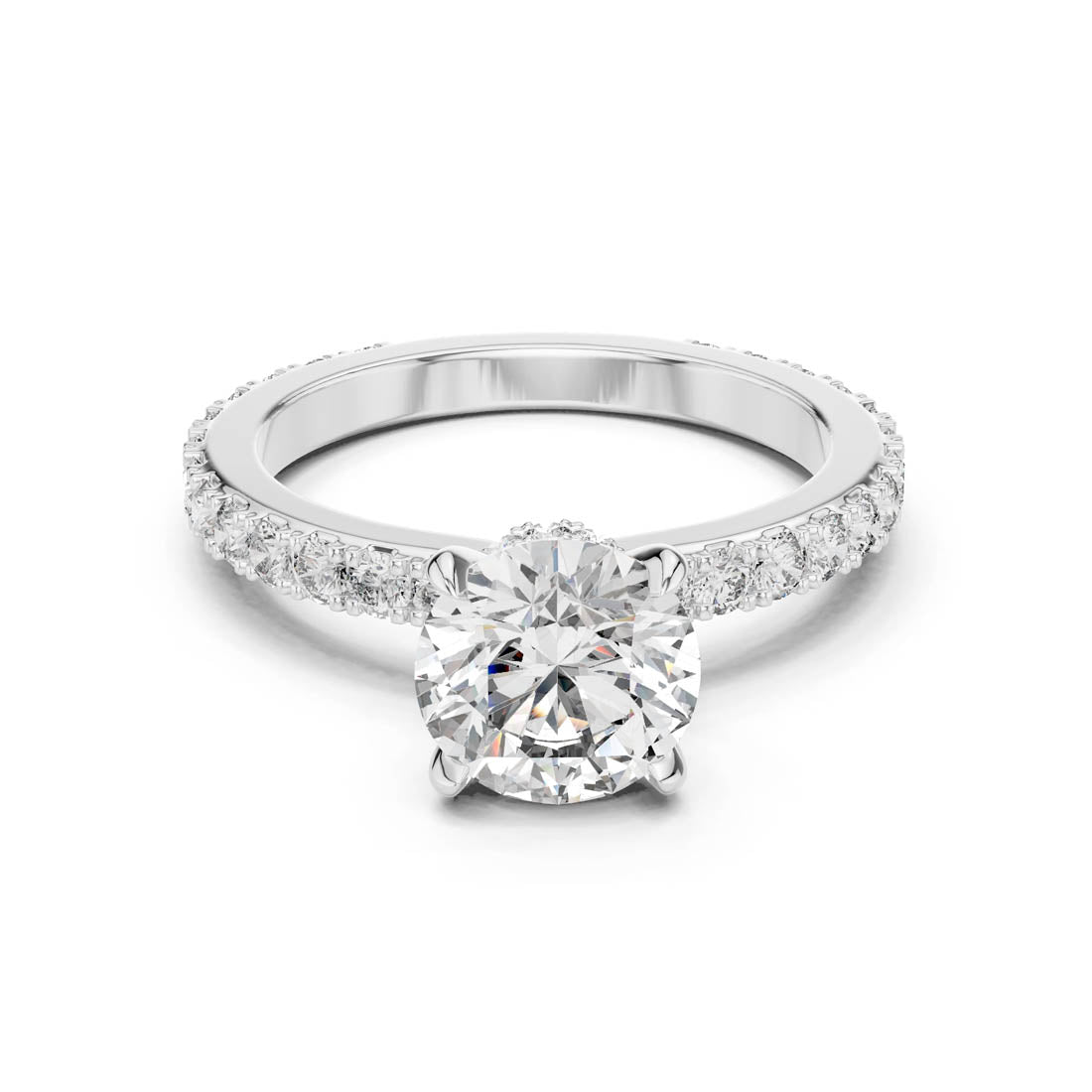 1.62 Ct. Round Diamond Pavé Engagement Ring with Hidden Halo (1293)