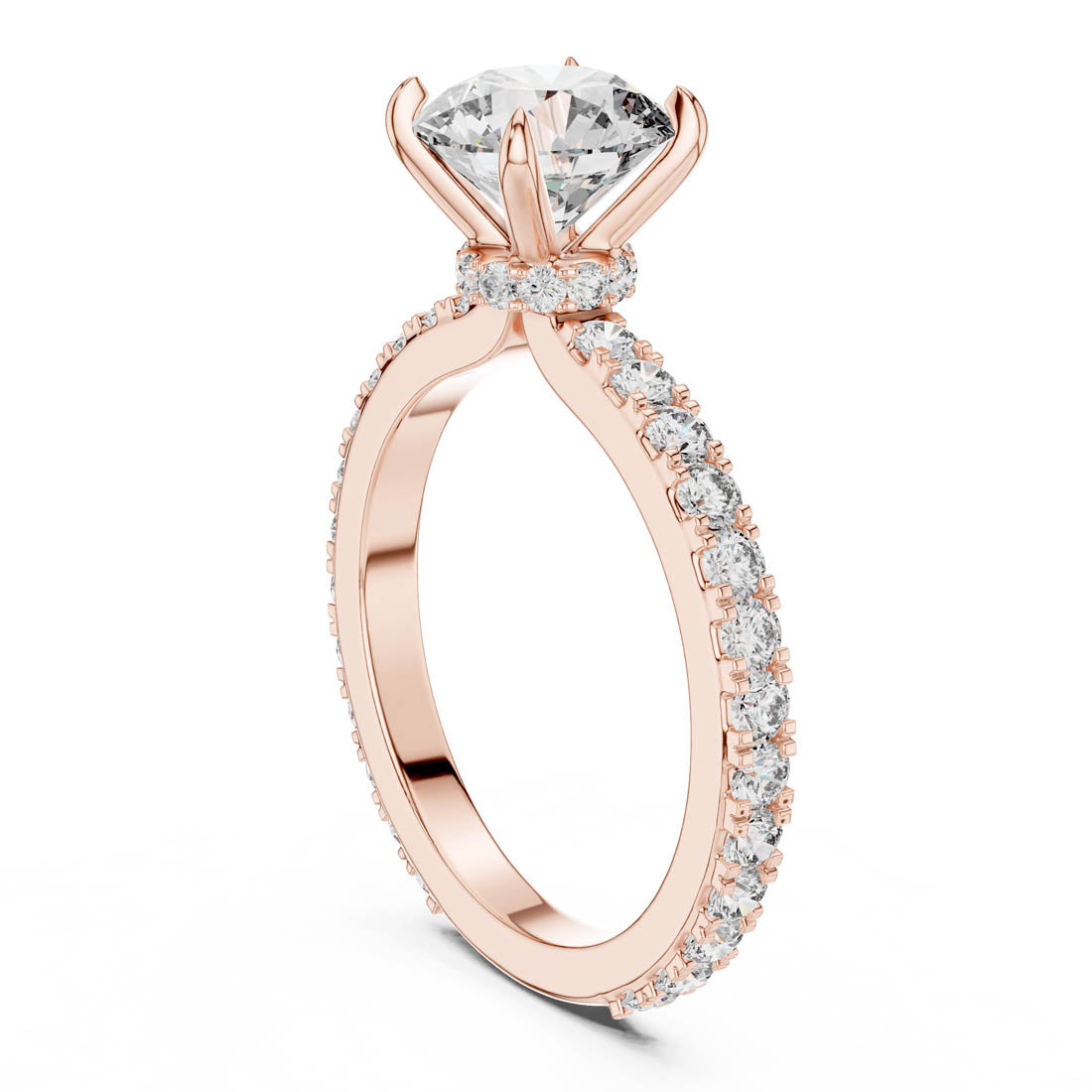 1.62 Ct. Round Diamond Pavé Engagement Ring with Hidden Halo (1293) 8