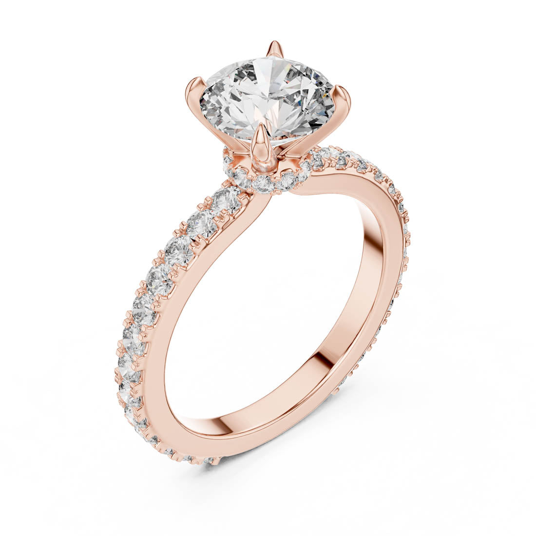 1.62 Ct. Round Diamond Pavé Engagement Ring with Hidden Halo (1293) 9
