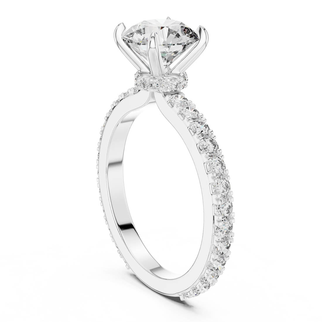 1.62 Ct. Round Diamond Pavé Engagement Ring with Hidden Halo (1293) 10