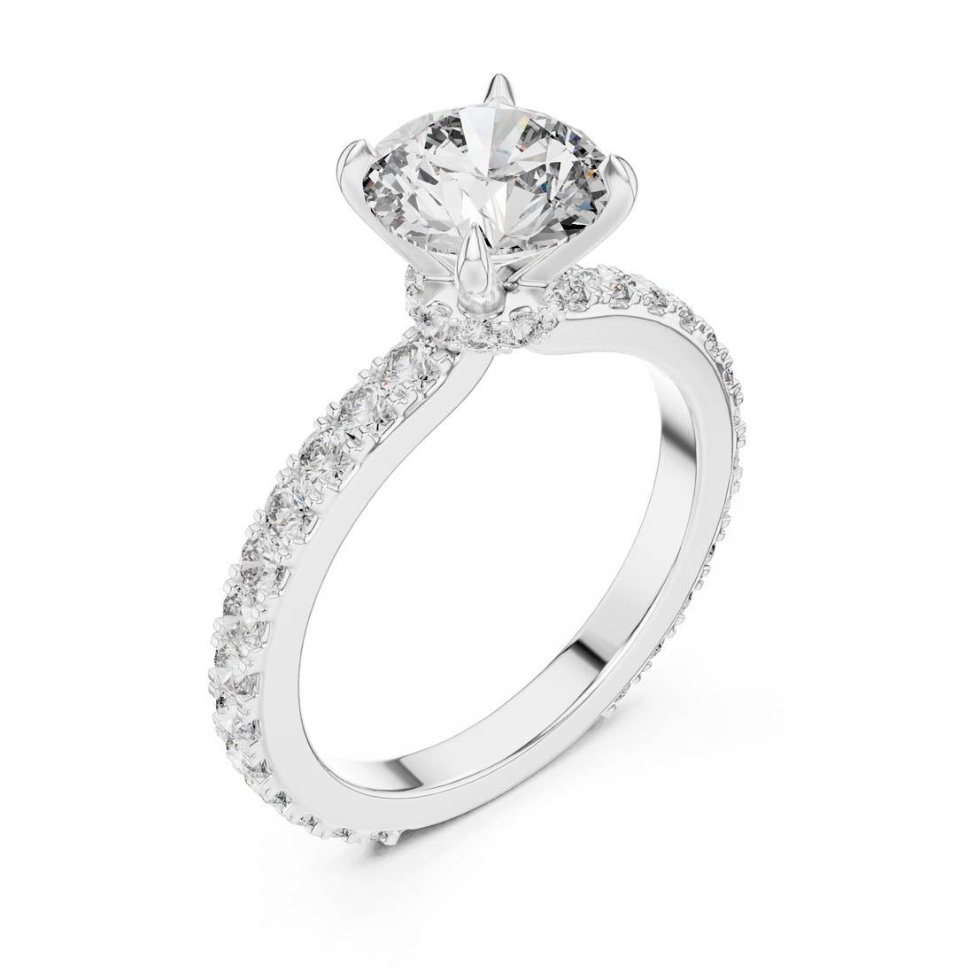 1.62 Ct. Round Diamond Pavé Engagement Ring with Hidden Halo (1293) 11