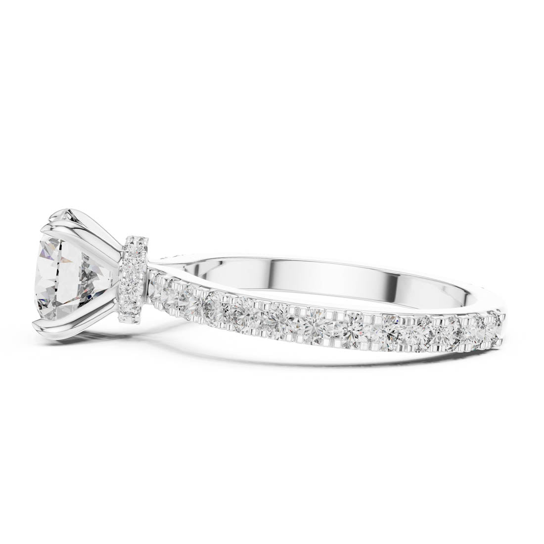 1.62 Ct. Round Diamond Pavé Engagement Ring with Hidden Halo (1293) 12