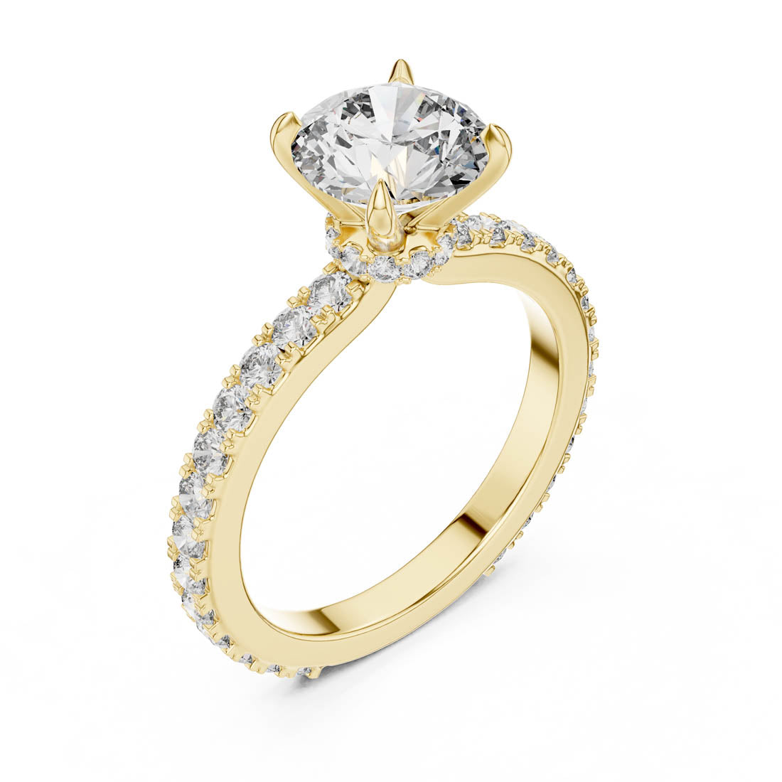 1.62 Ct. Round Diamond Pavé Engagement Ring with Hidden Halo (1293)