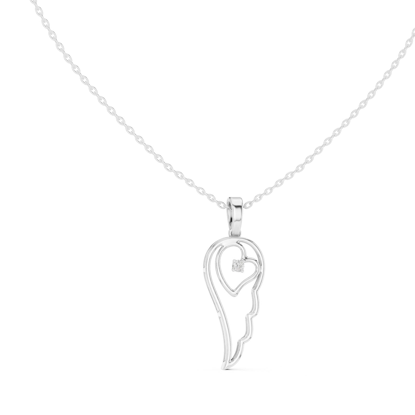 .05 Ct. Angel Wing & Heart Diamond Pendant Necklace (12#10005P)