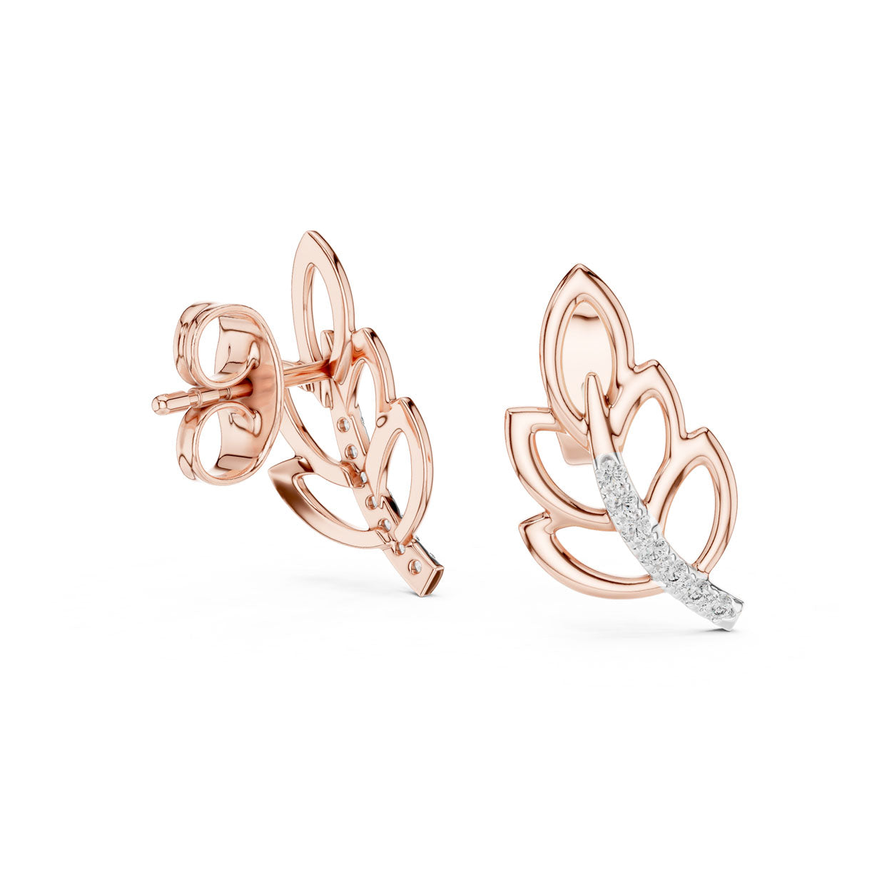 .07 Ct. Layered Leaf Motif Diamond Earrings with Curved Pavé Accent (12#10005@E) 9