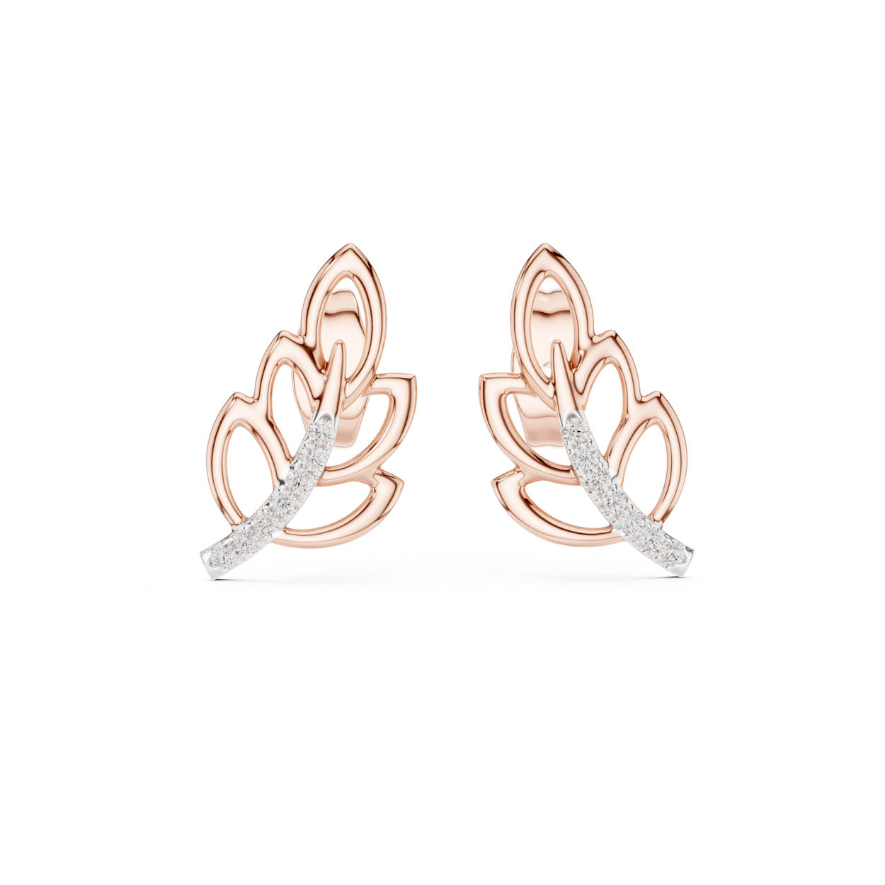 .07 Ct. Layered Leaf Motif Diamond Earrings with Curved Pavé Accent (12#10005@E) 7