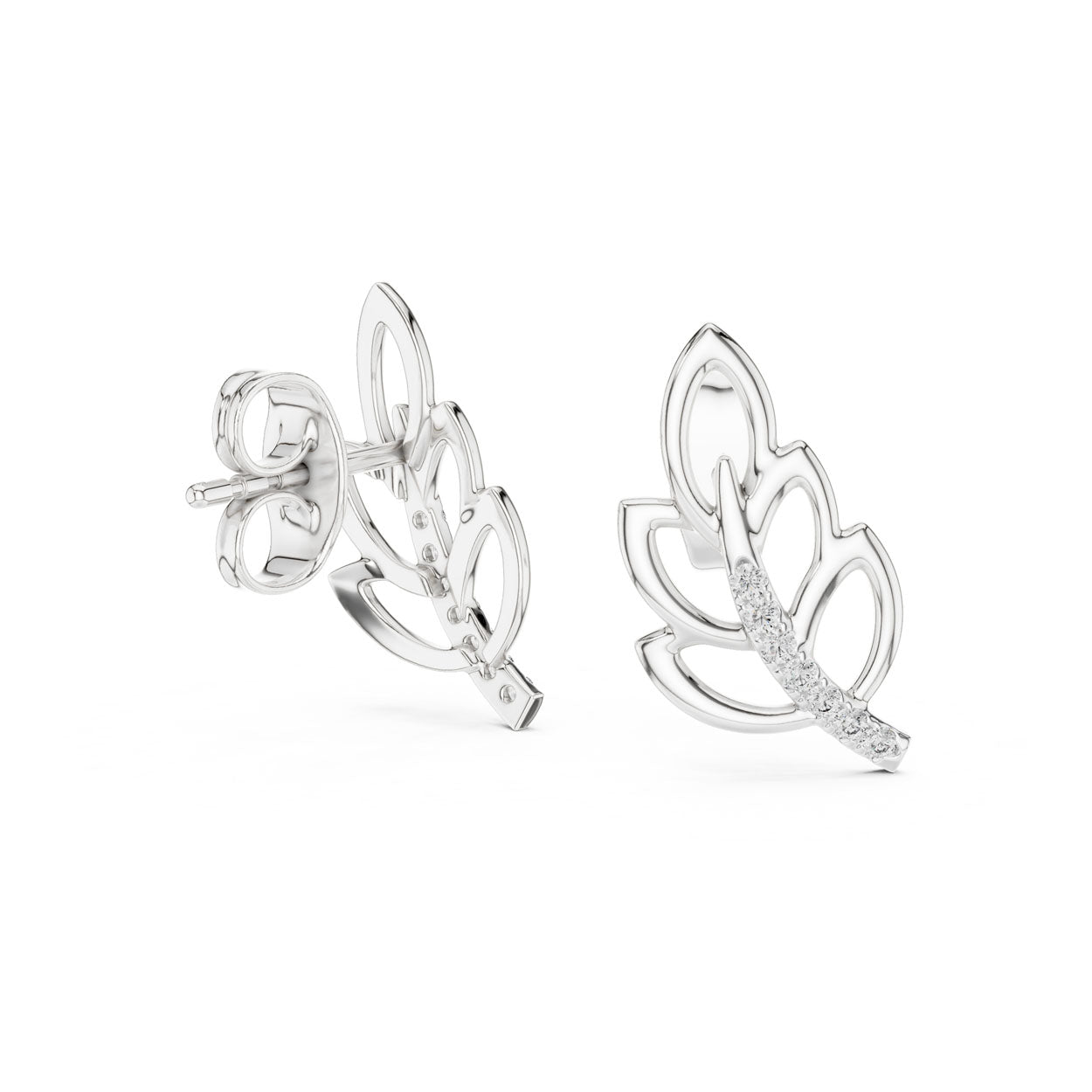 .07 Ct. Layered Leaf Motif Diamond Earrings with Curved Pavé Accent (12#10005@E) 12