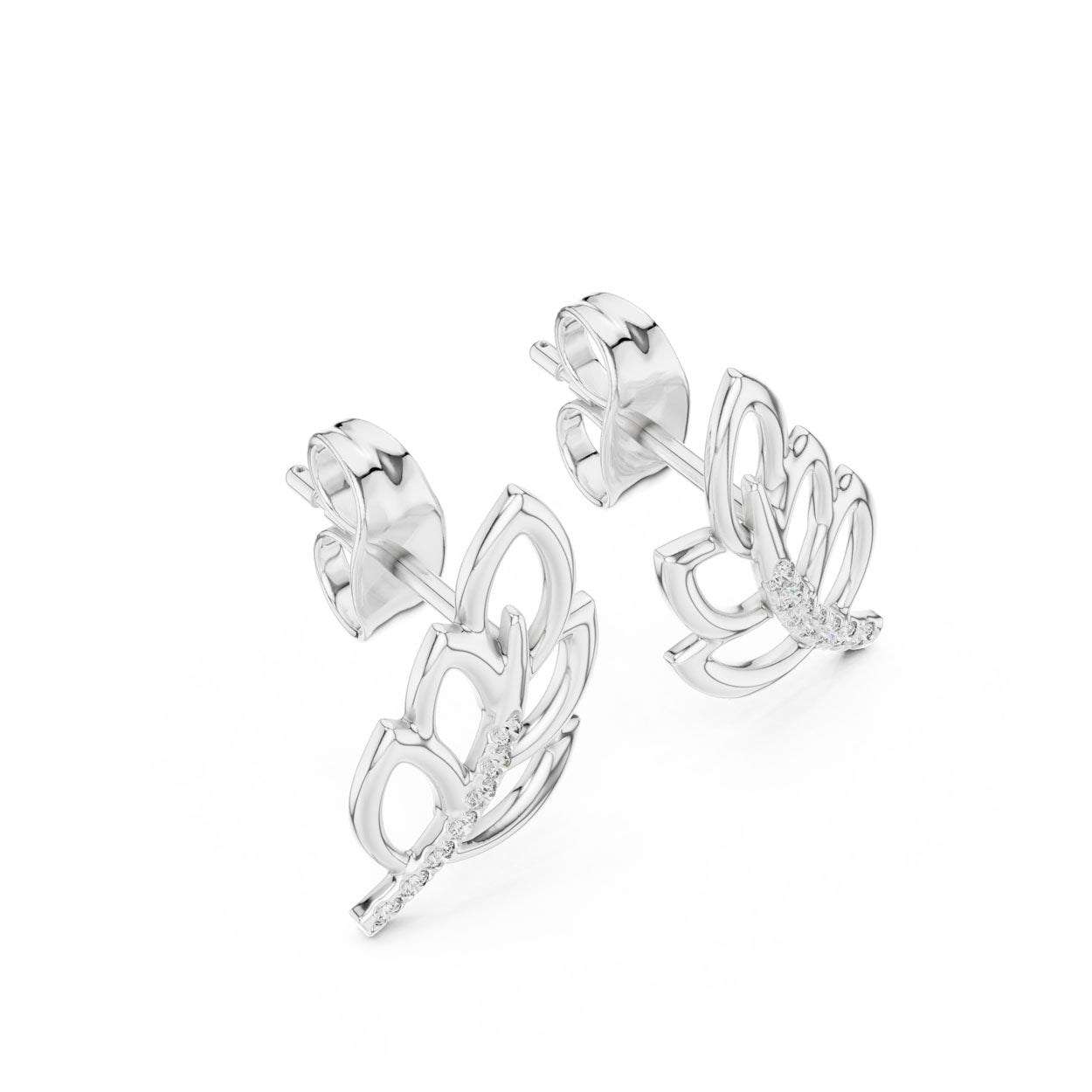 .07 Ct. Layered Leaf Motif Diamond Earrings with Curved Pavé Accent (12#10005@E) 6