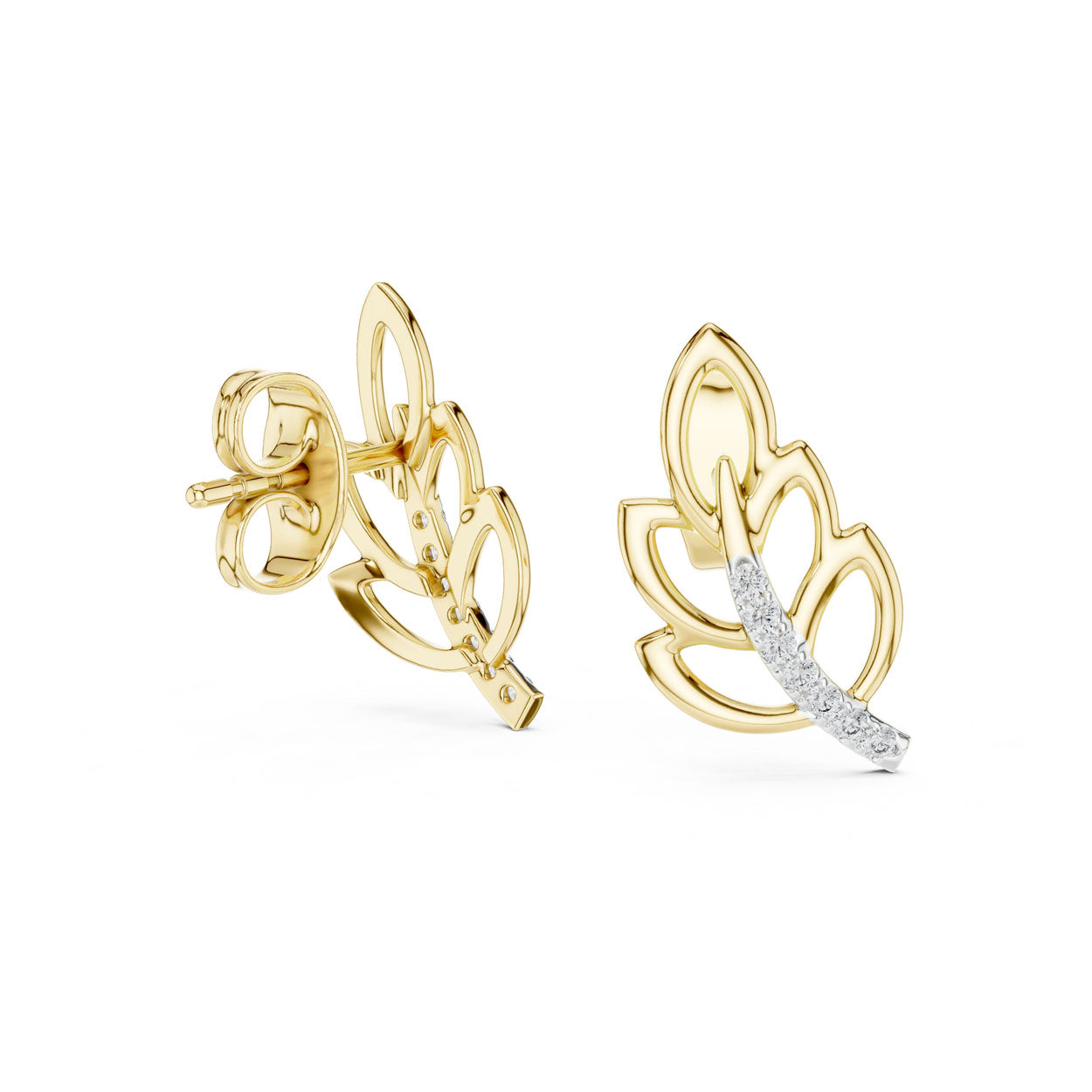 .07 Ct. Layered Leaf Motif Diamond Earrings with Curved Pavé Accent (12#10005@E) 3