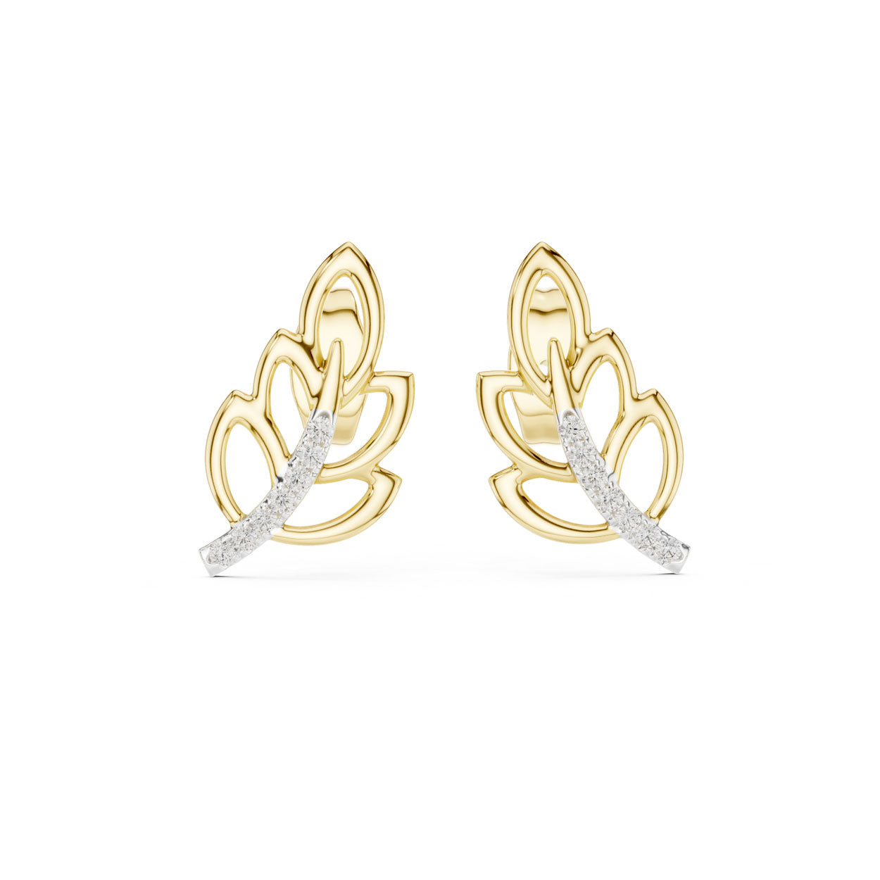 .07 Ct. Layered Leaf Motif Diamond Earrings with Curved Pavé Accent (12#10005@E) 4