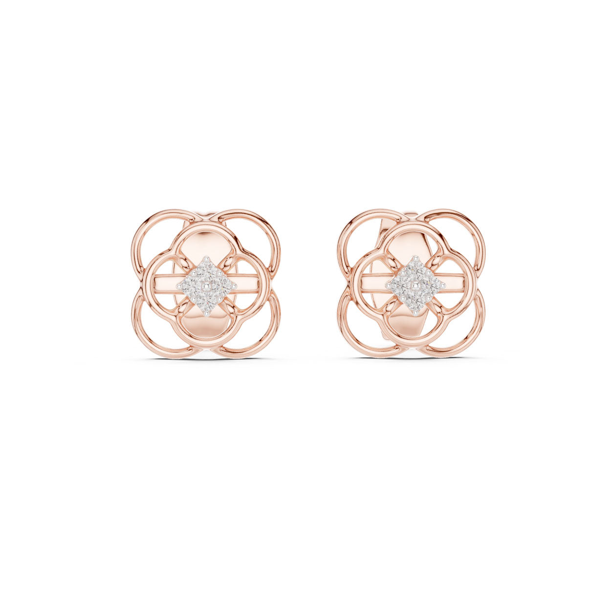.03 Ct. Open Floral Diamond Earrings with Floral Cluster Center (12#10006@E)
