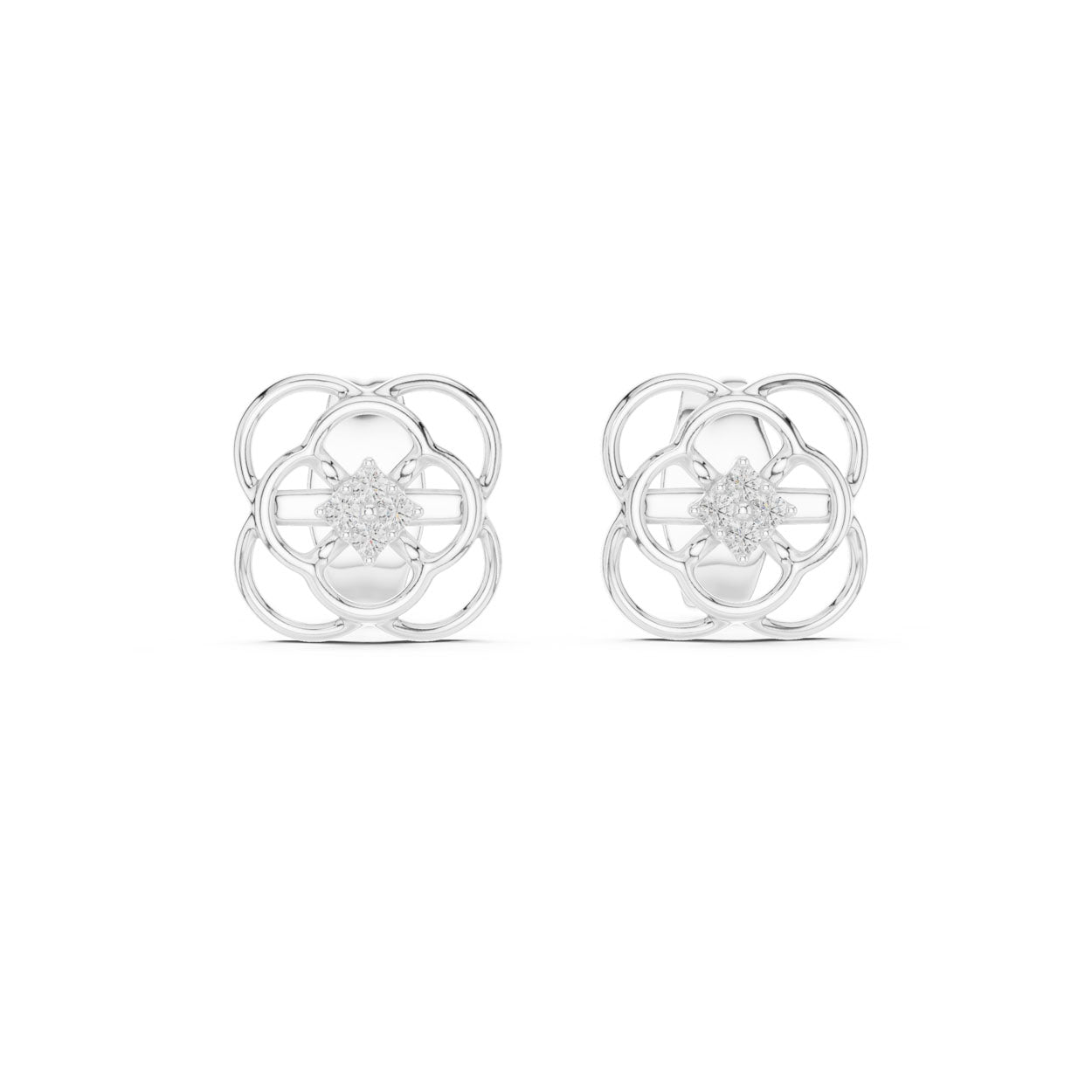 .03 Ct. Open Floral Diamond Earrings with Floral Cluster Center (12#10006@E) 10