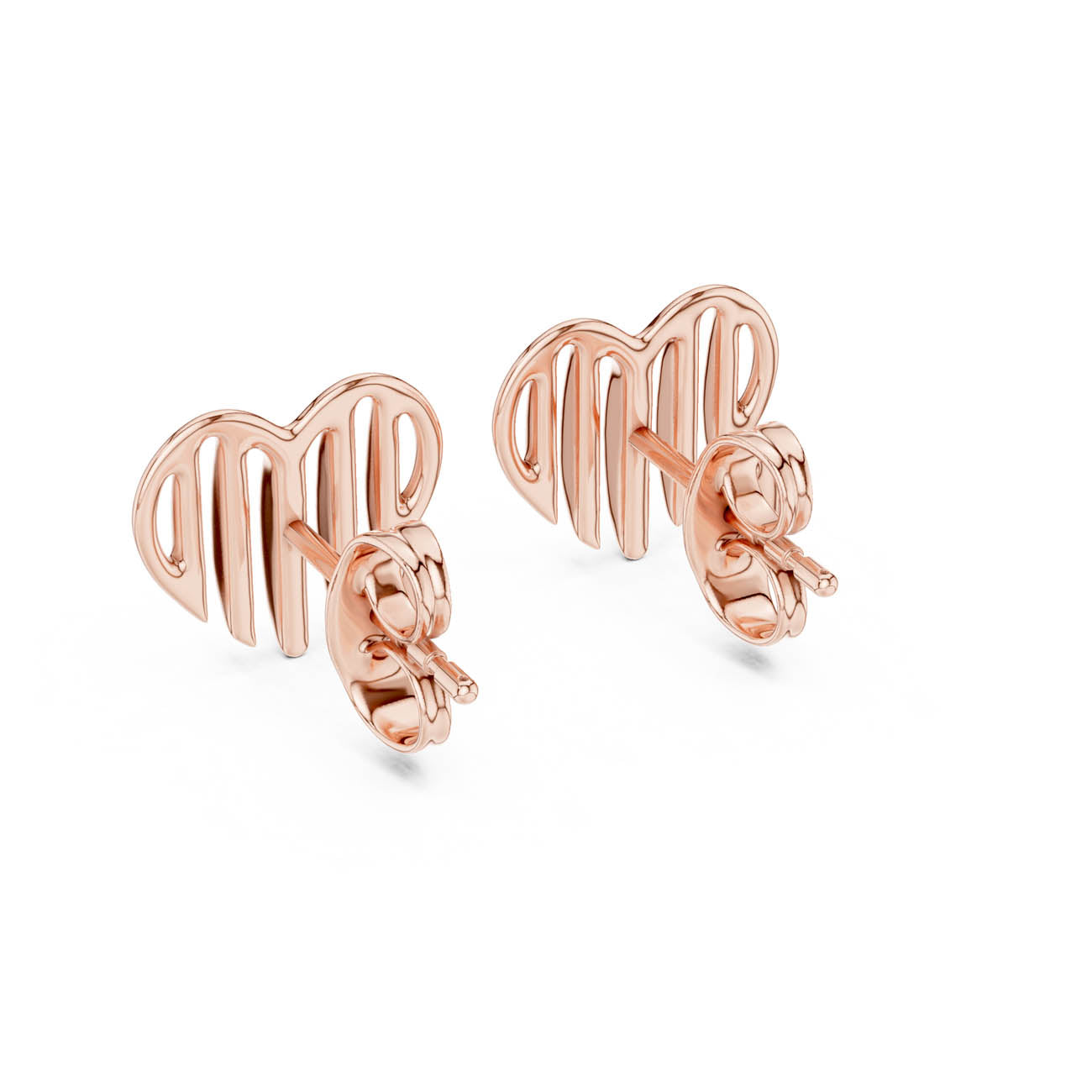 Fluid Heart Silhouette Stud Earrings with Open Vertical Ridges (12#10008@E) 9