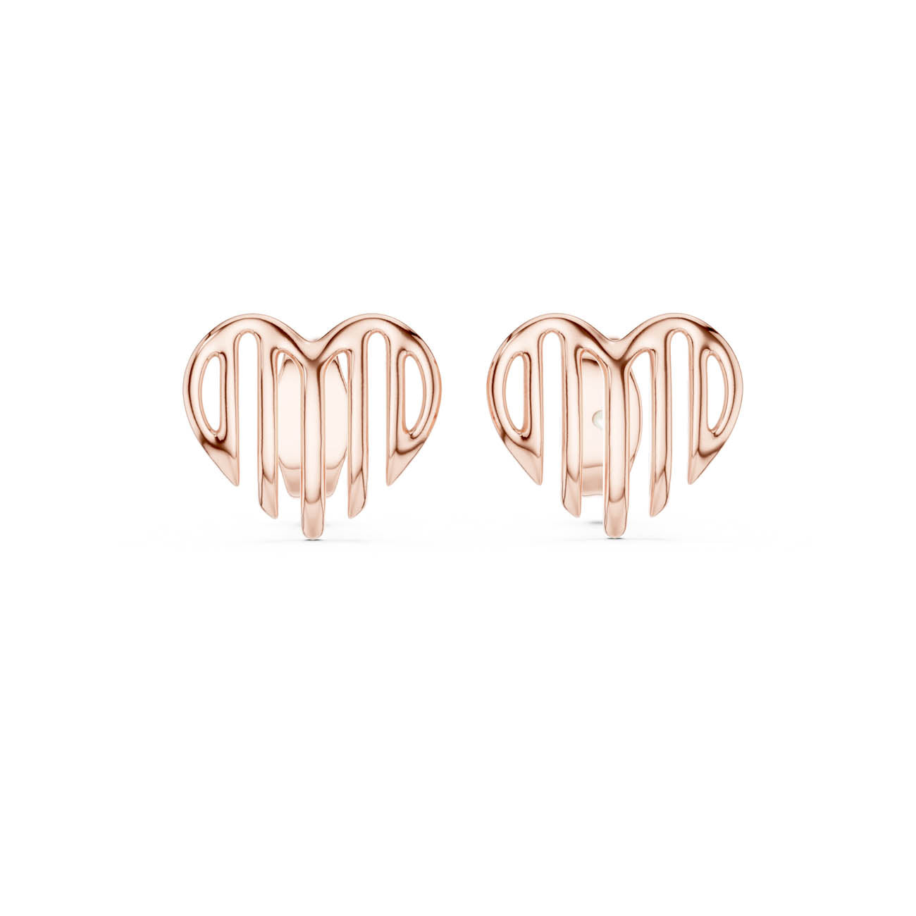 Fluid Heart Silhouette Stud Earrings with Open Vertical Ridges (12#10008@E) 7