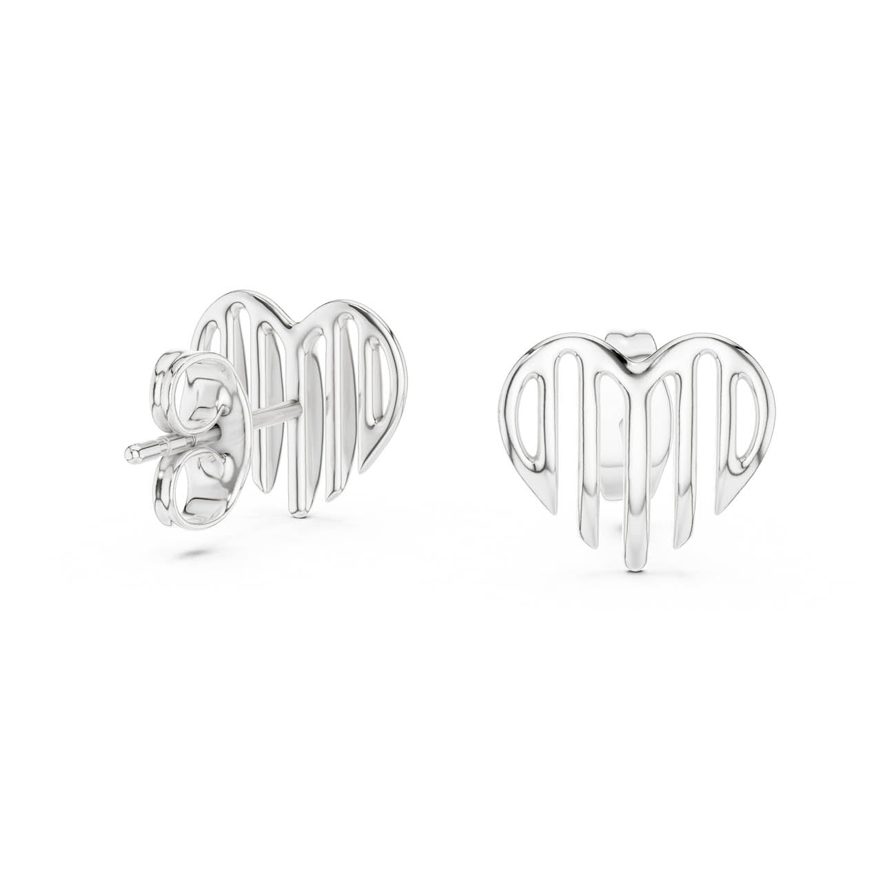 Fluid Heart Silhouette Stud Earrings with Open Vertical Ridges (12#10008@E) 10
