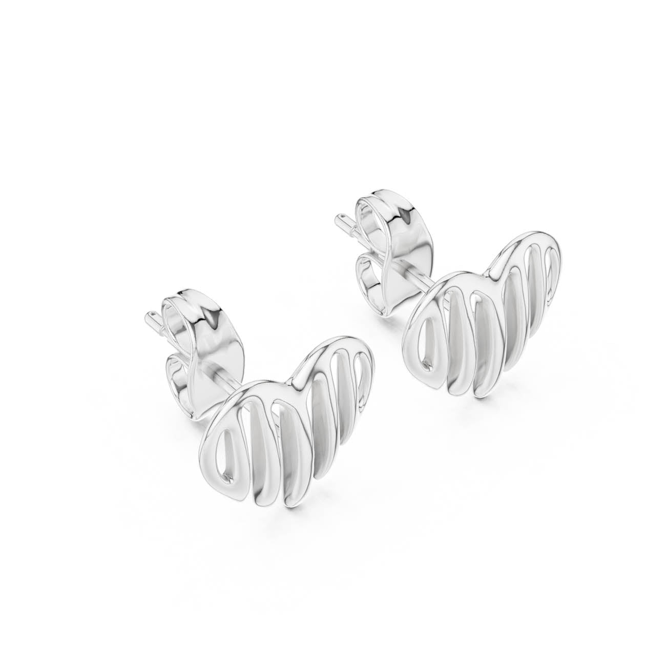 Fluid Heart Silhouette Stud Earrings with Open Vertical Ridges (12#10008@E) 6