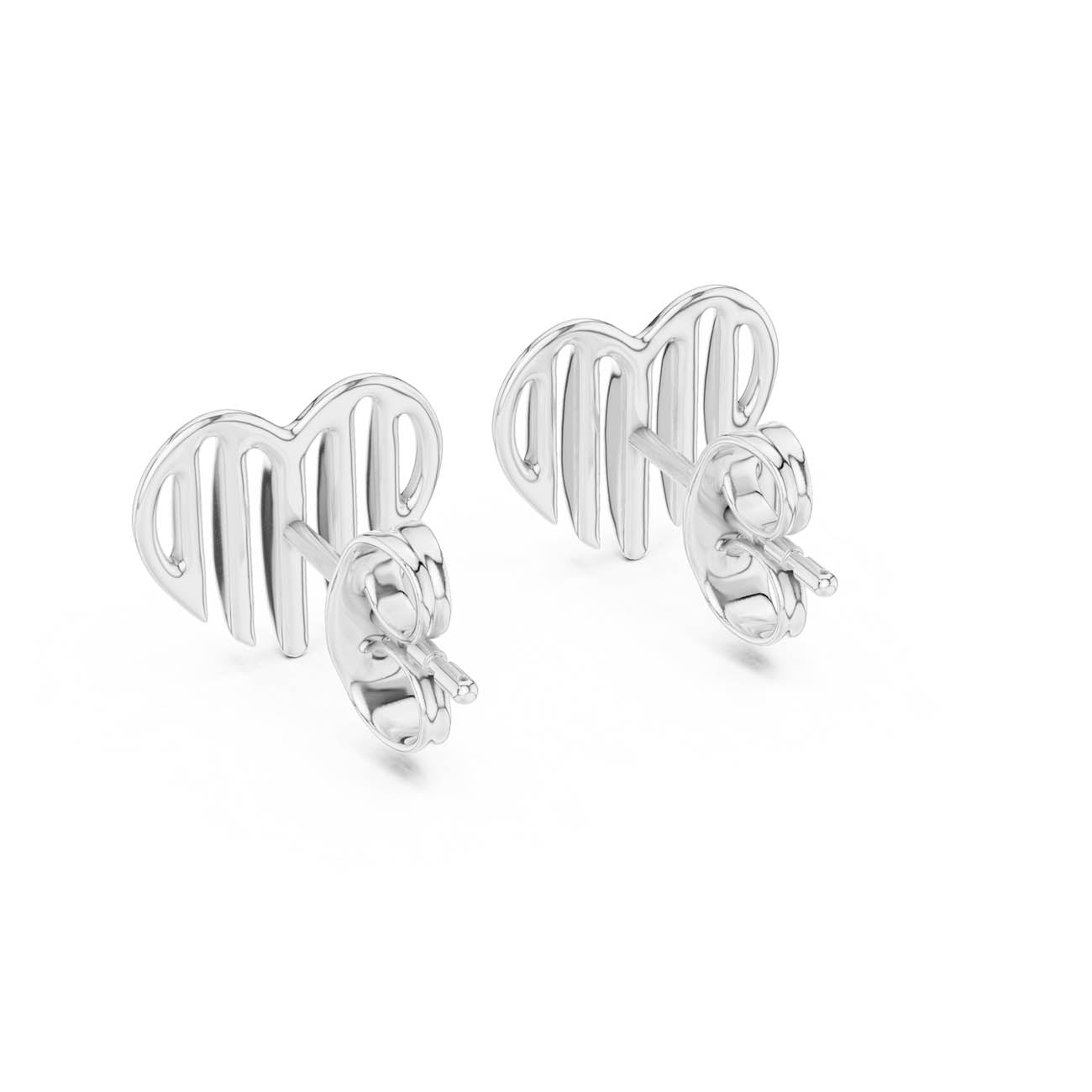 Fluid Heart Silhouette Stud Earrings with Open Vertical Ridges (12#10008@E) 12