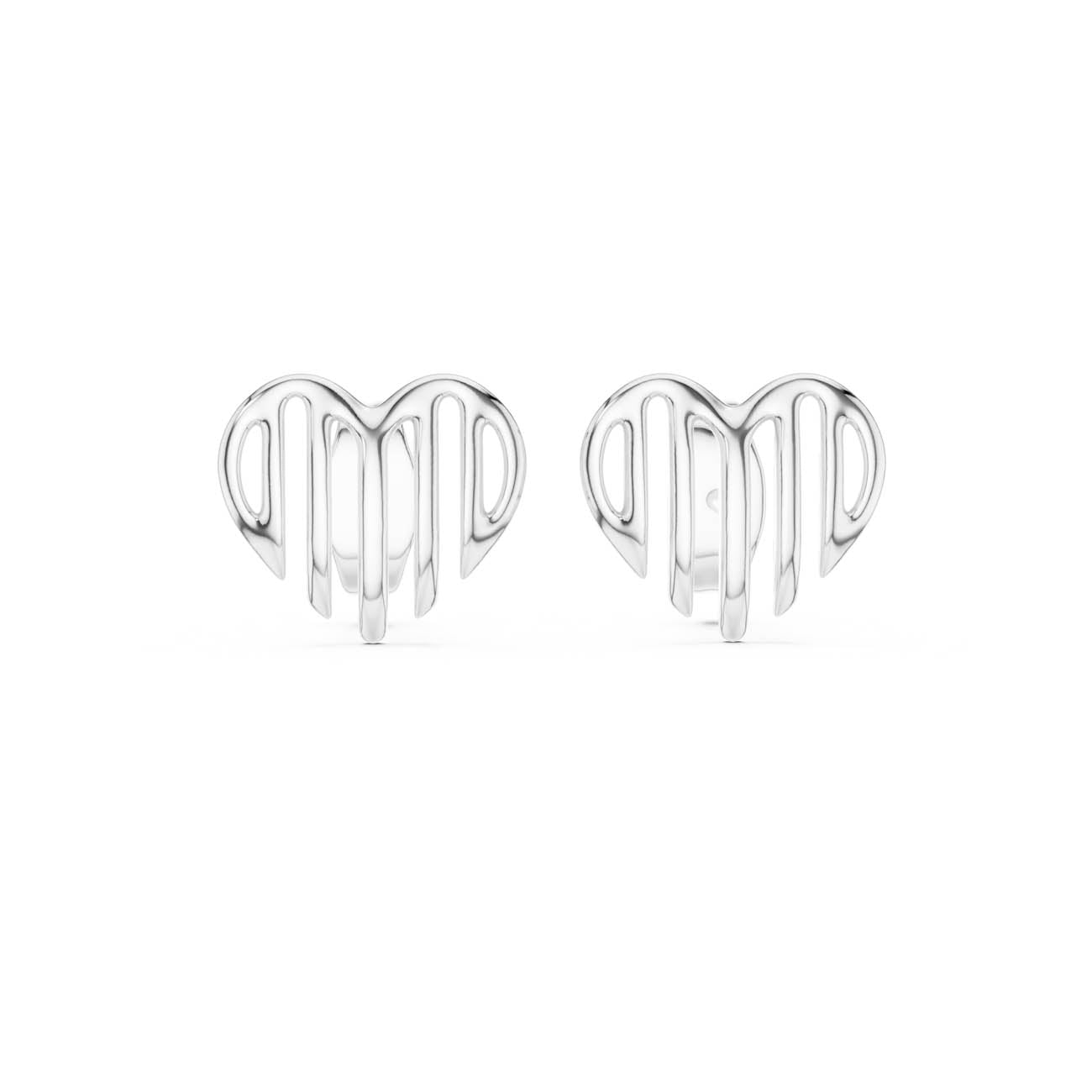 Fluid Heart Silhouette Stud Earrings with Open Vertical Ridges (12#10008@E) 5