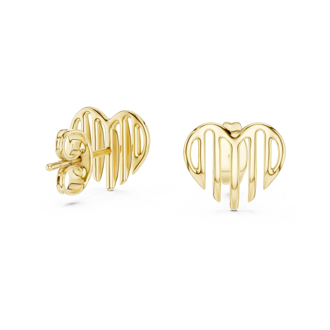 Fluid Heart Silhouette Stud Earrings with Open Vertical Ridges (12#10008@E) 3
