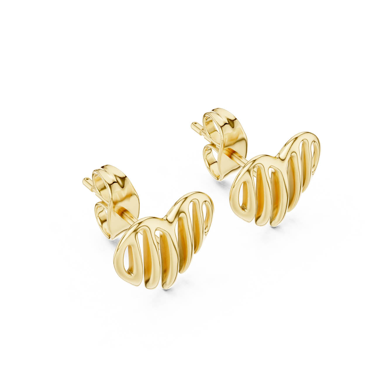 Fluid Heart Silhouette Stud Earrings with Open Vertical Ridges (12#10008@E)