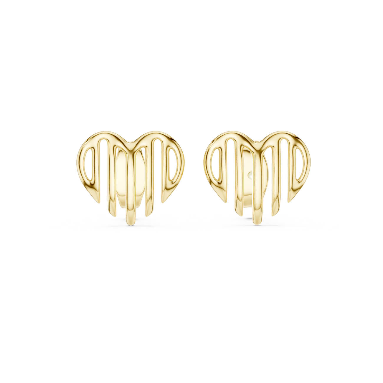 Fluid Heart Silhouette Stud Earrings with Open Vertical Ridges (12#10008@E)