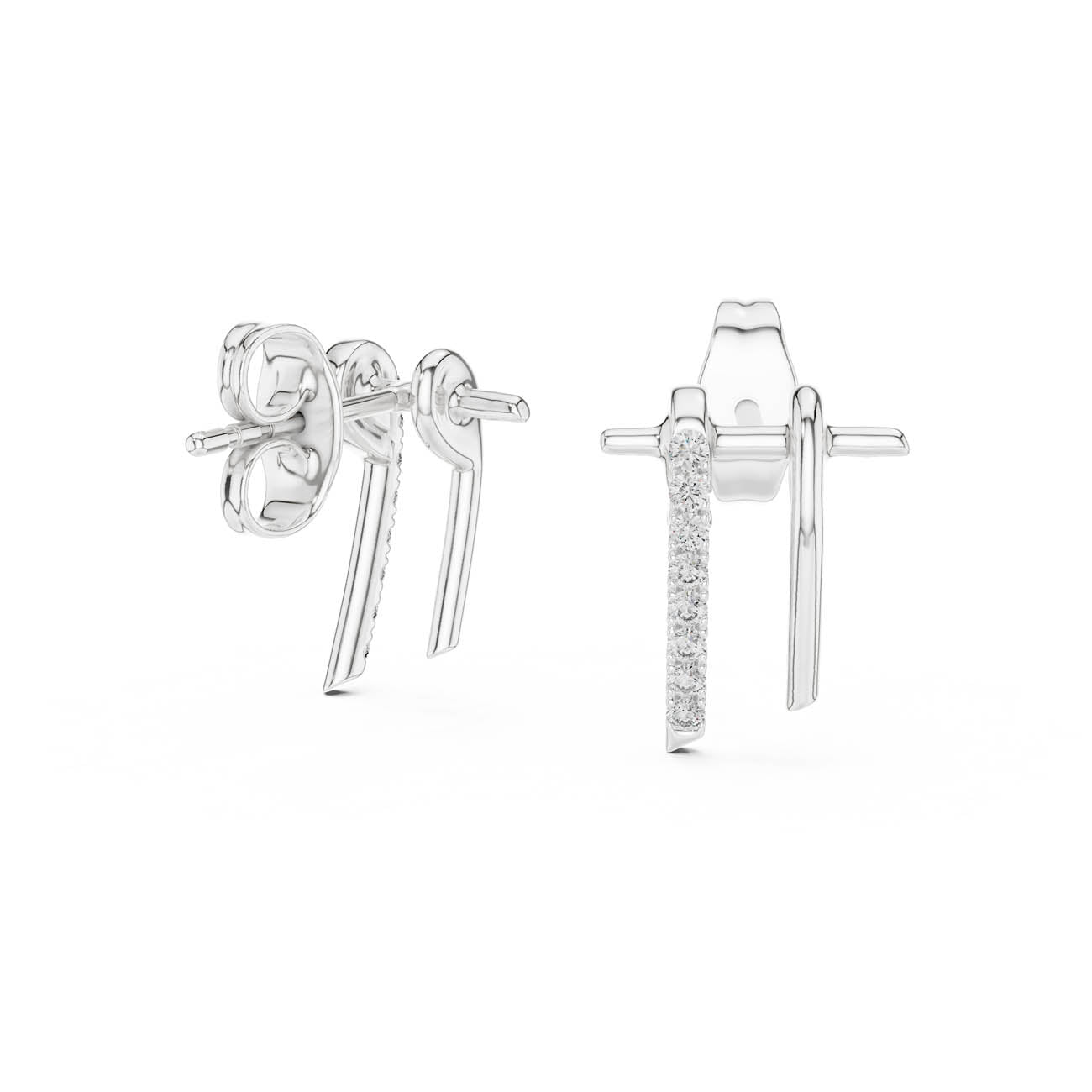 .13 Ct. Asymmetric Linear Earrings with Pavé Diamond Bar Accent (12#10009@E)