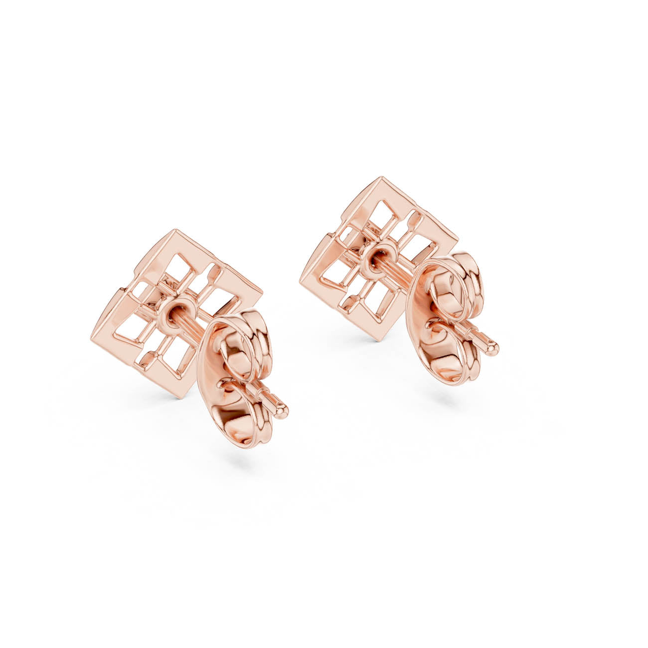 .05 Ct. Geometric Diamond Frame Earrings with Round Cluster Center (12#10010@E) 11