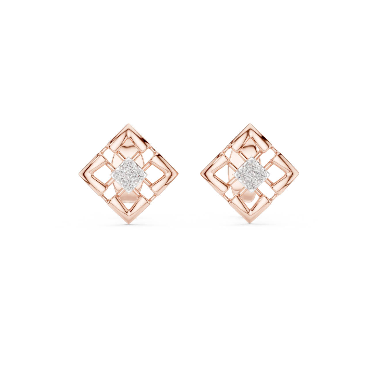 .05 Ct. Geometric Diamond Frame Earrings with Round Cluster Center (12#10010@E) 7