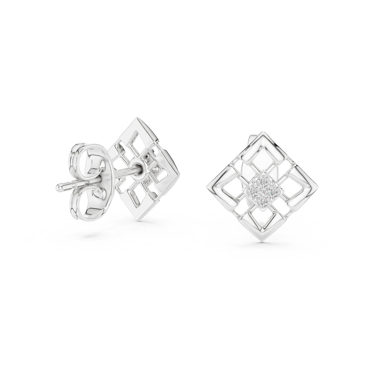 .05 Ct. Geometric Diamond Frame Earrings with Round Cluster Center (12#10010@E) 10