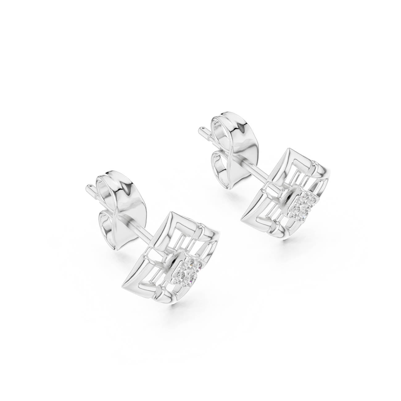 .05 Ct. Geometric Diamond Frame Earrings with Round Cluster Center (12#10010@E) 6