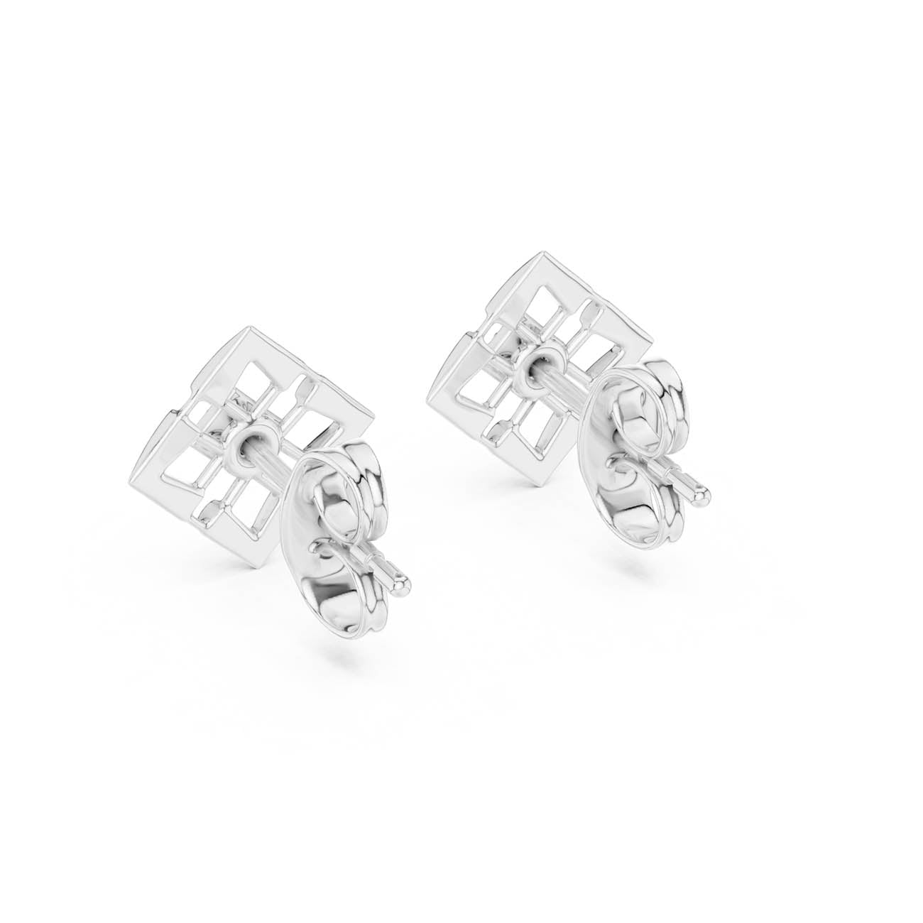 .05 Ct. Geometric Diamond Frame Earrings with Round Cluster Center (12#10010@E) 12