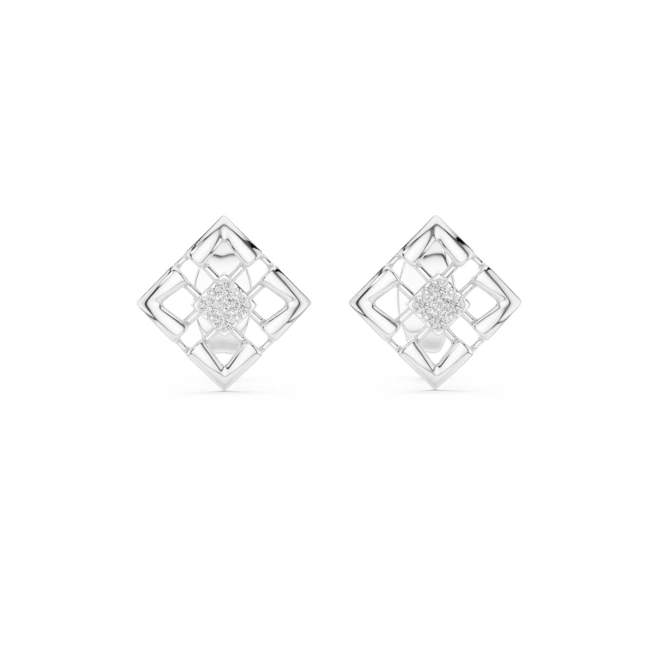 .05 Ct. Geometric Diamond Frame Earrings with Round Cluster Center (12#10010@E) 5