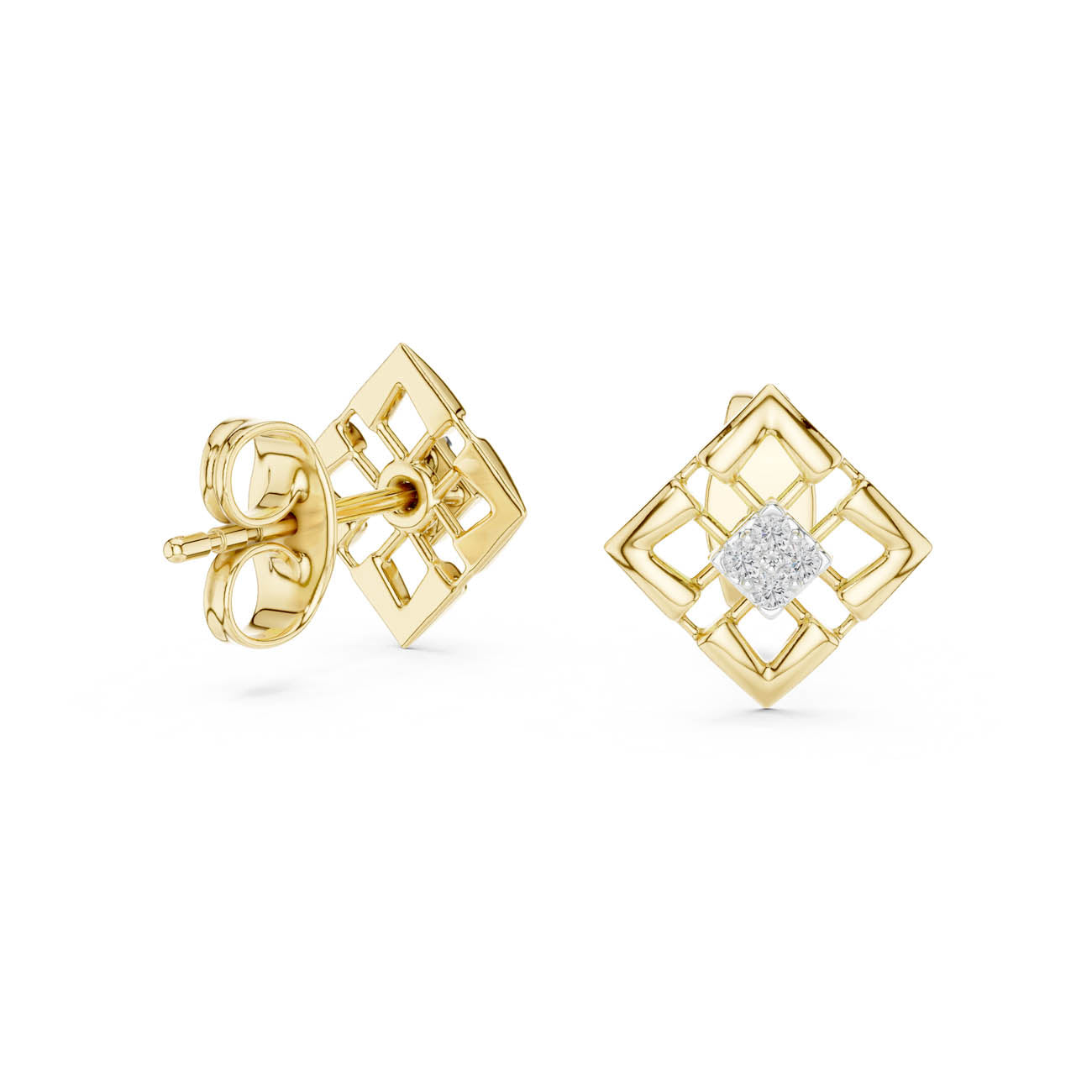 .05 Ct. Geometric Diamond Frame Earrings with Round Cluster Center (12#10010@E) 3