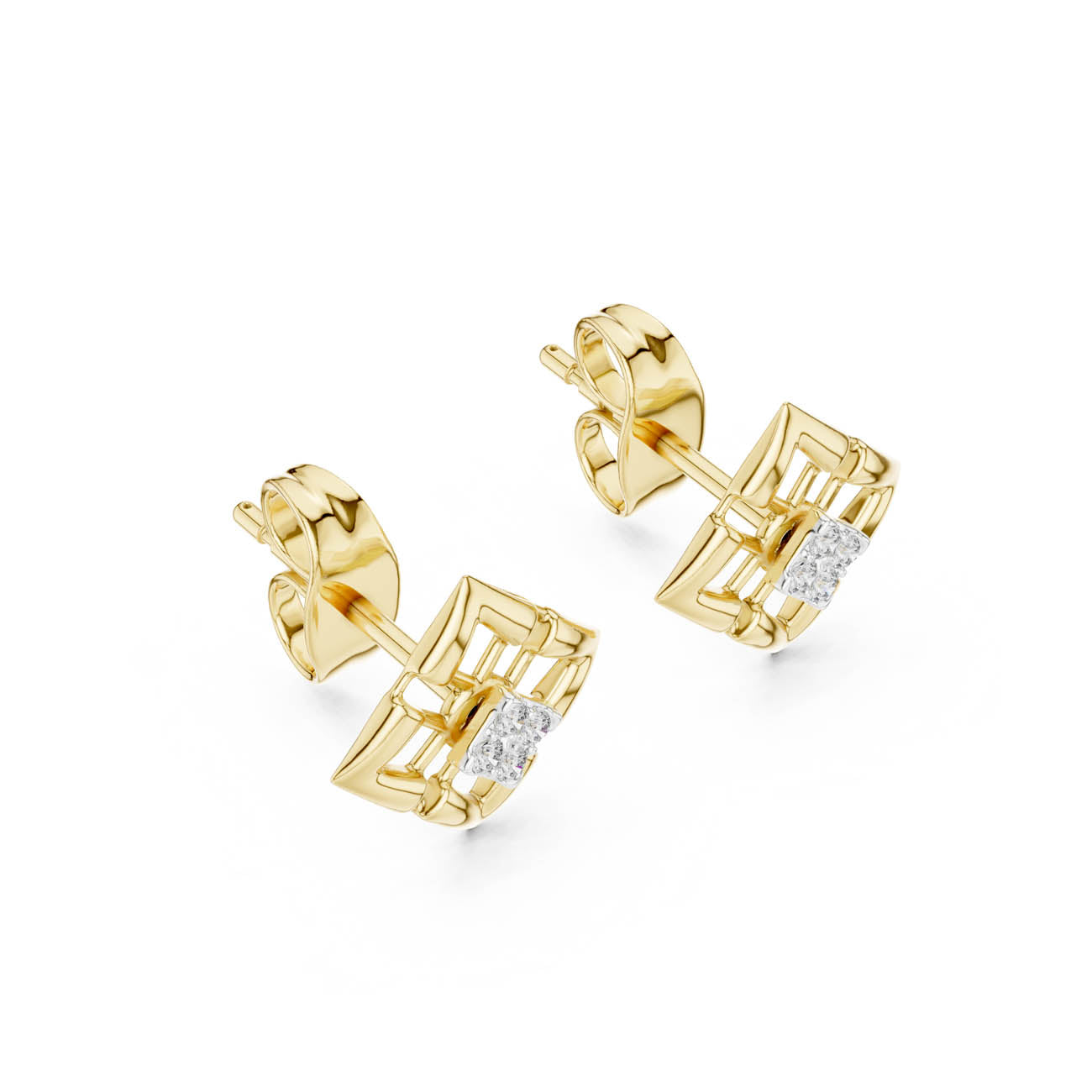 .05 Ct. Geometric Diamond Frame Earrings with Round Cluster Center (12#10010@E)