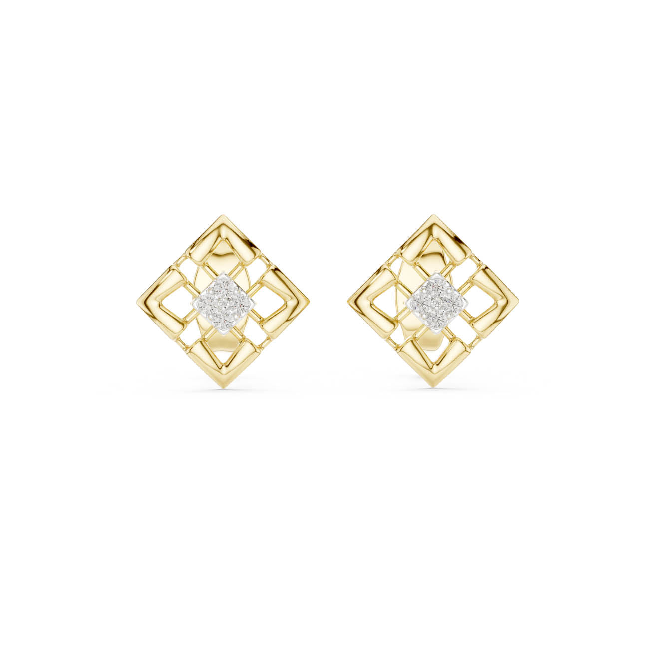 .05 Ct. Geometric Diamond Frame Earrings with Round Cluster Center (12#10010@E)
